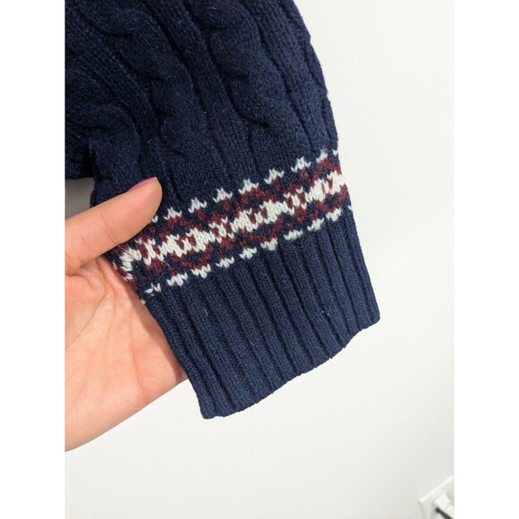 Lands End Men's Lambswool Cable Knit Fair Isle Sweater Navy Shawl Collar Sz XL - Picture 8 of 10